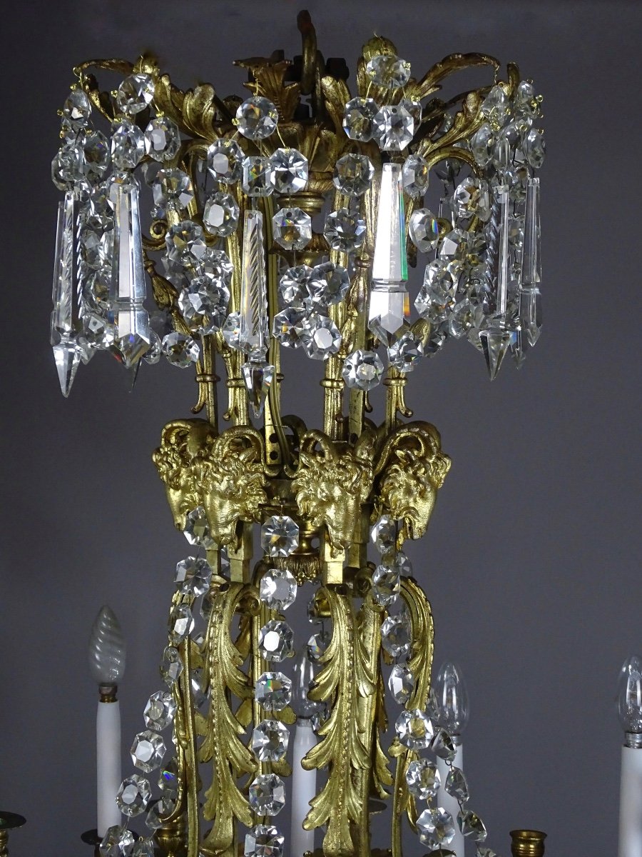 Baccarat - Important Lustre Aux Béliers de Style Louis XVI - 30 Lumières-photo-1