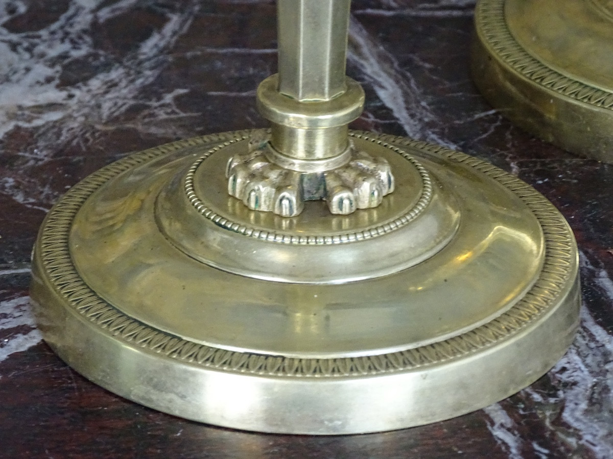 André Antoine Ravrio - Pair Of Bronze Candlesticks - Torches From The Consulate Period-photo-4
