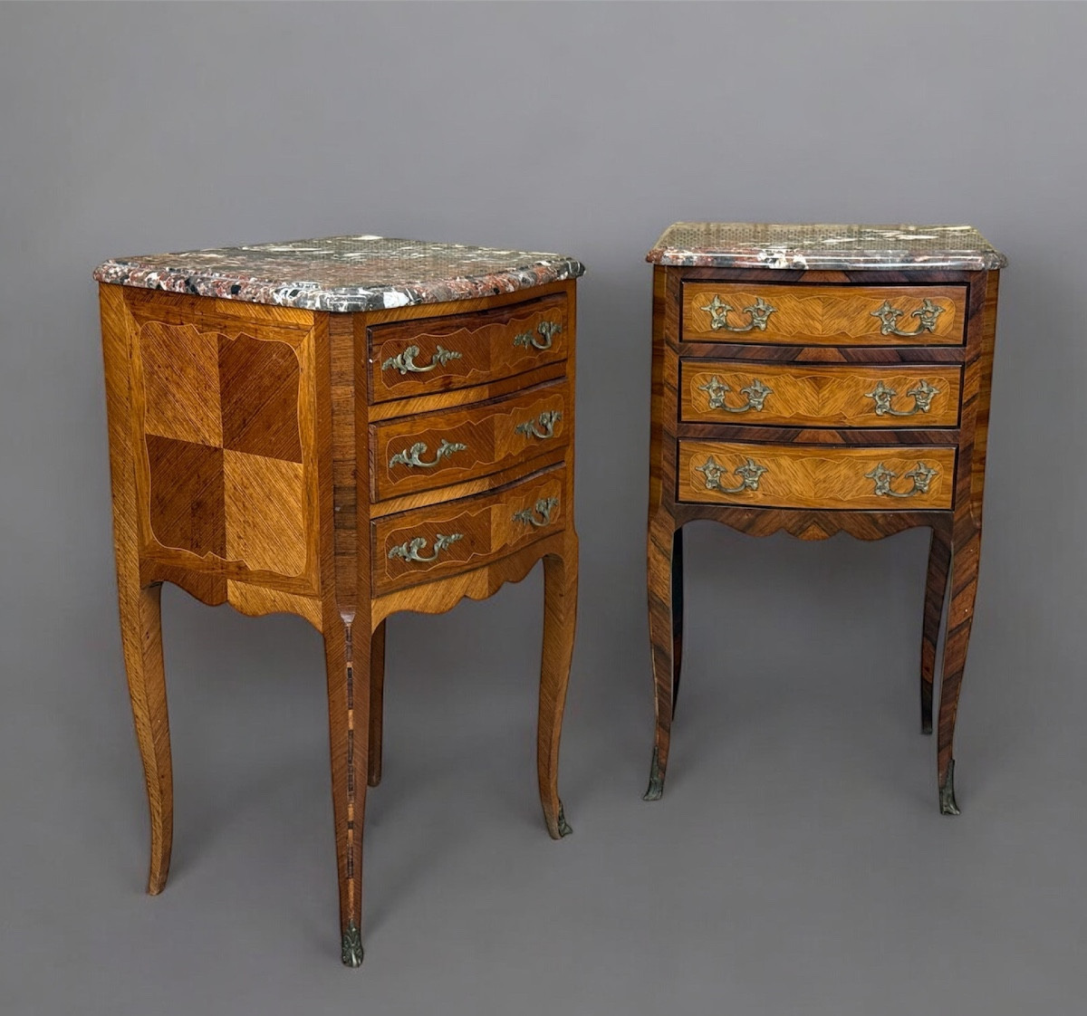 Pair Of Louis XIV Style Marquetry Bedside Tables - Early 20th Century-photo-2