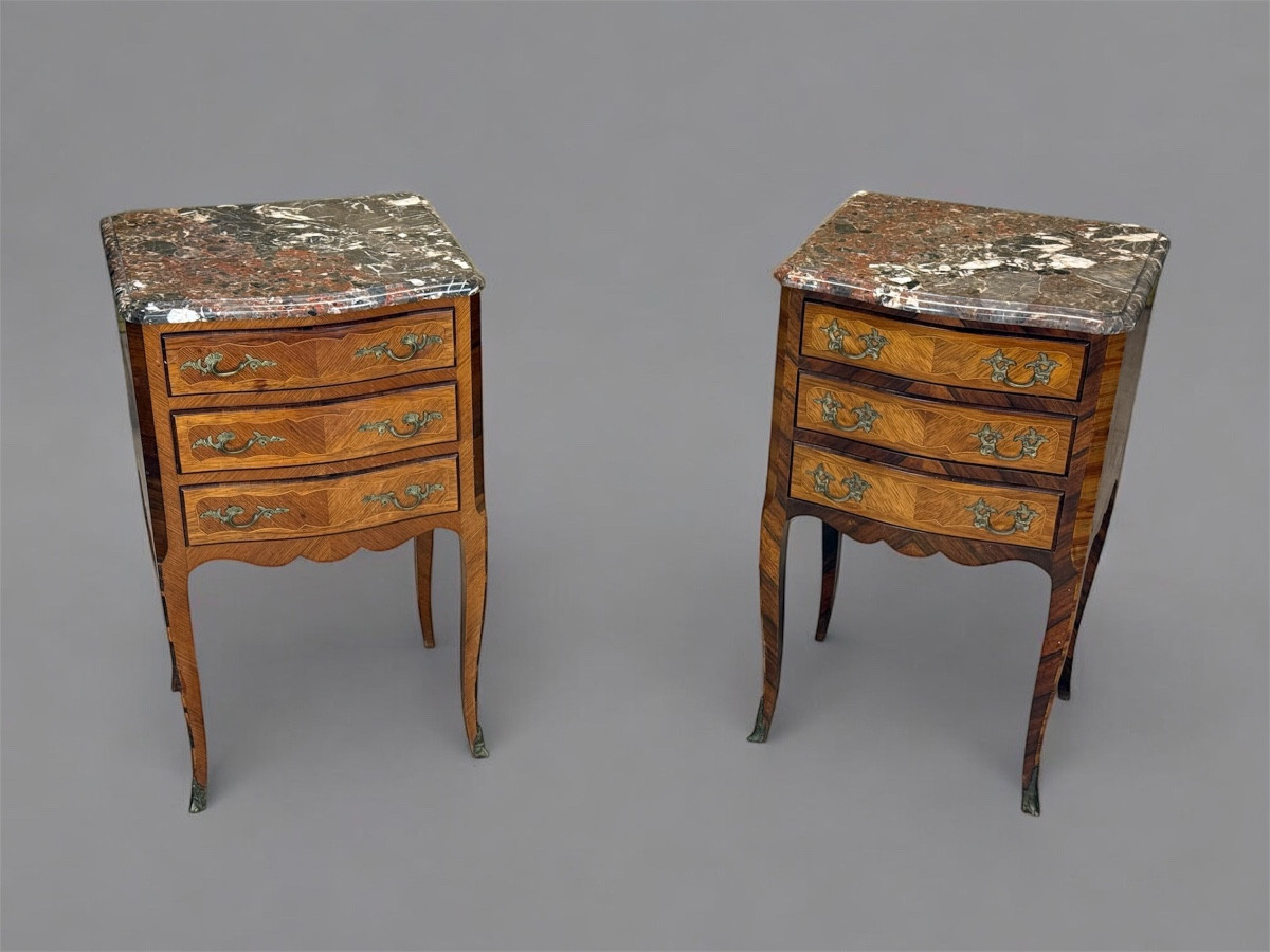 Pair Of Louis XIV Style Marquetry Bedside Tables - Early 20th Century