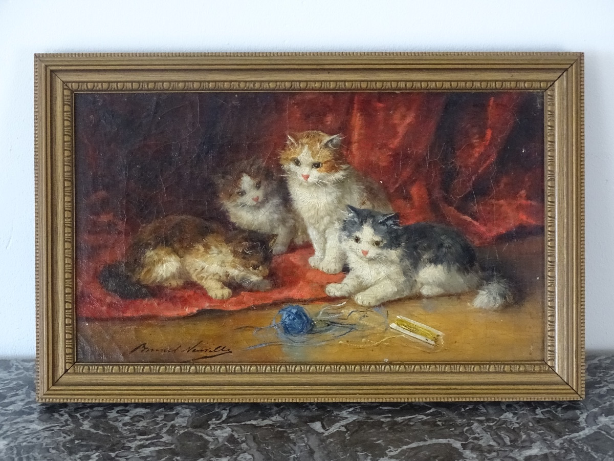 Alfred-arthur Brunel De Neuville (1852-1941) – Kitten Scene, Oil On Canvas Signed-photo-2