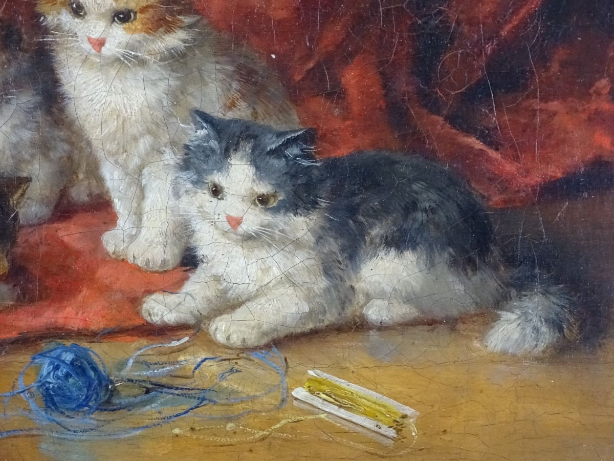 Alfred-arthur Brunel De Neuville (1852-1941) – Kitten Scene, Oil On Canvas Signed-photo-4