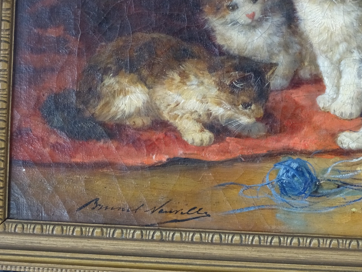 Alfred-arthur Brunel De Neuville (1852-1941) – Kitten Scene, Oil On Canvas Signed-photo-1