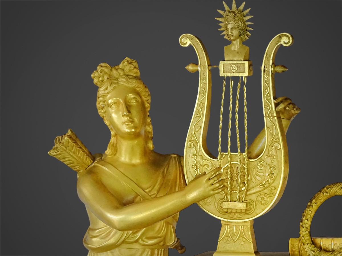 Lépine Horloger du Roi - Diane Chasseresse - Pendule en Bronze Doré d'époque Empire-photo-2