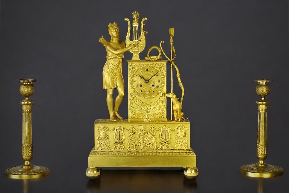 Lépine Horloger du Roi - Diane Chasseresse - Pendule en Bronze Doré d'époque Empire