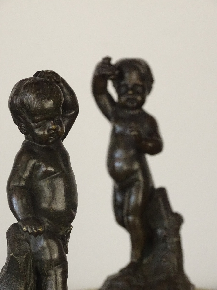 A. Meunier - Paire de Bronzes Miniatures aux Putti-photo-2