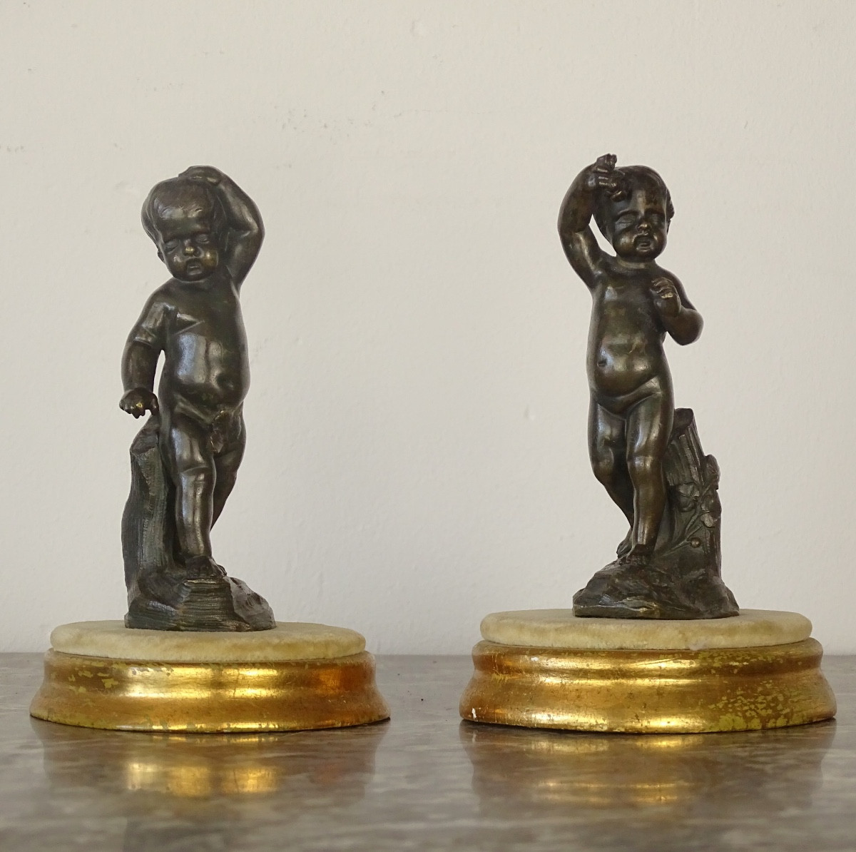 A. Meunier - Paire de Bronzes Miniatures aux Putti
