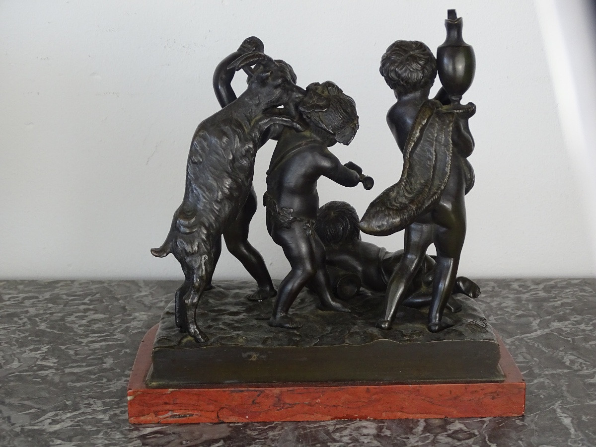 Clodion - Bacchanale d'enfants - Bronze à Patine Brune - Fin XIXème-photo-2
