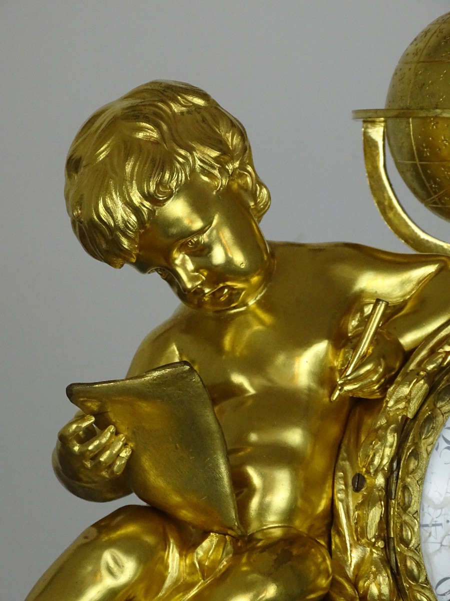 The Astronomer's Child - Rare Gilt Bronze Clock - Early 19th Century-photo-4