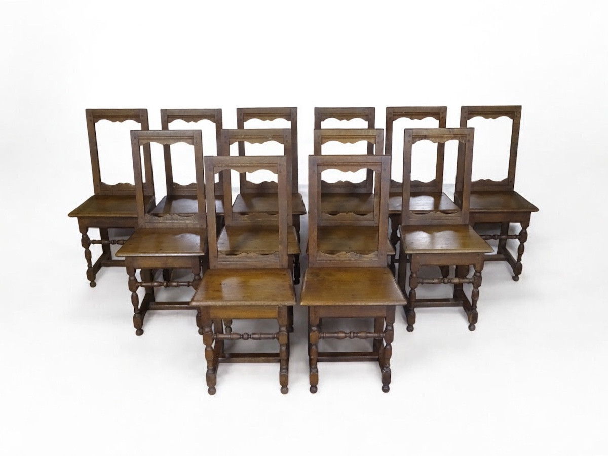 Set Of 12 Turned And Molded Wooden Chairs, France, 19th Century
