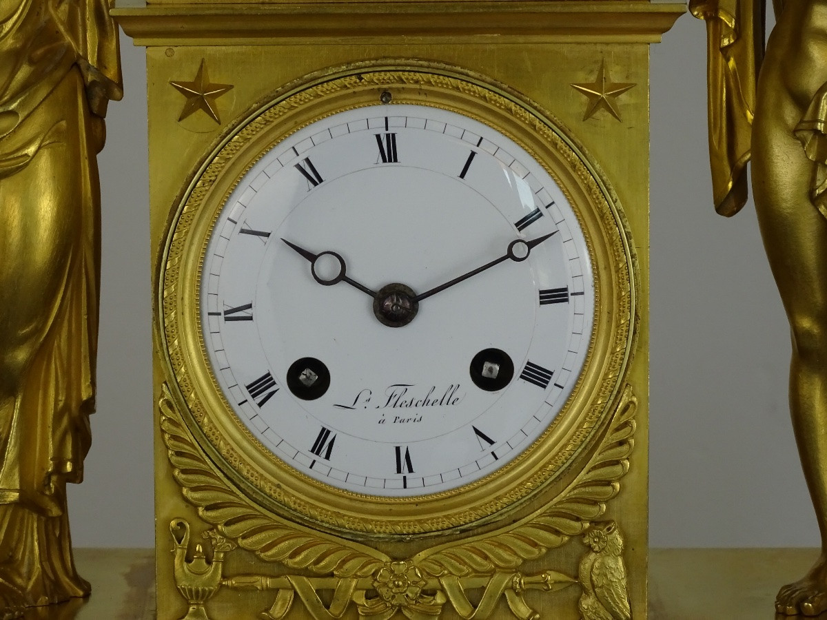 Pendule Empire -allégorie de l’Histoire et de la Gloire, signée Fleschelle à Paris - circa 1815-photo-8