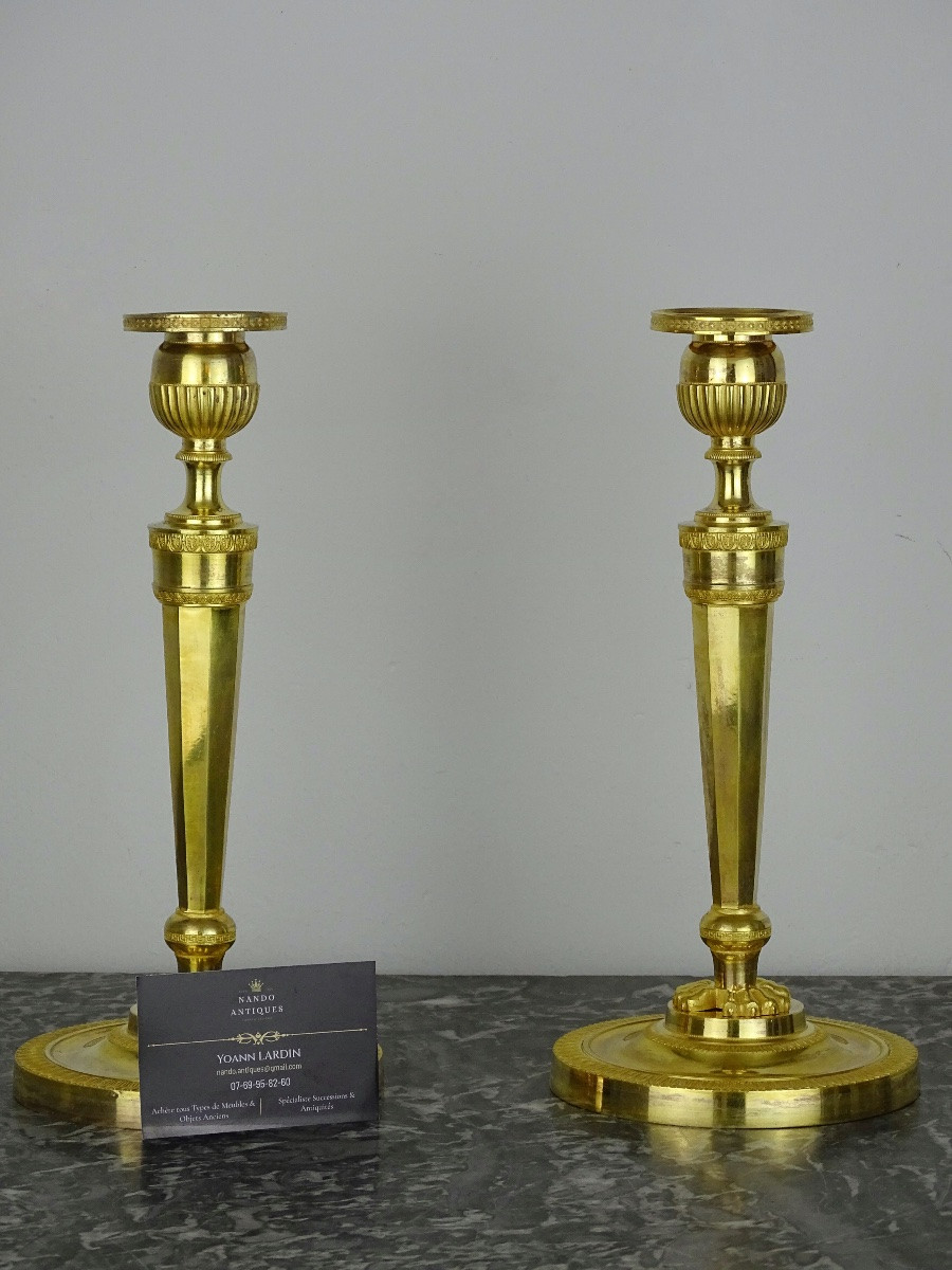 Claude Galle - Paire de bougeoirs - flambeaux d'époque fin XVIIIème - Louis XVI - Directoire-photo-1