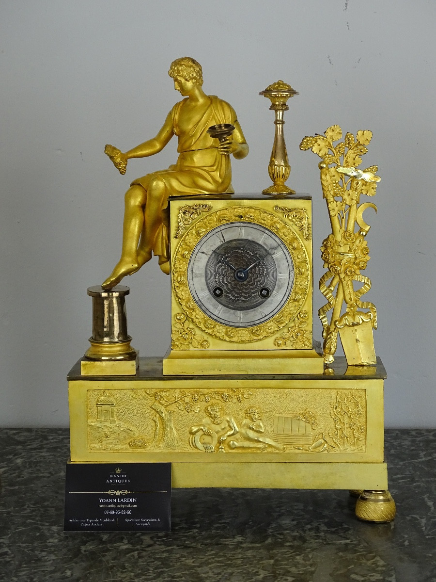 Pendule en bronze doré d'époque empire - Bacchus-photo-2