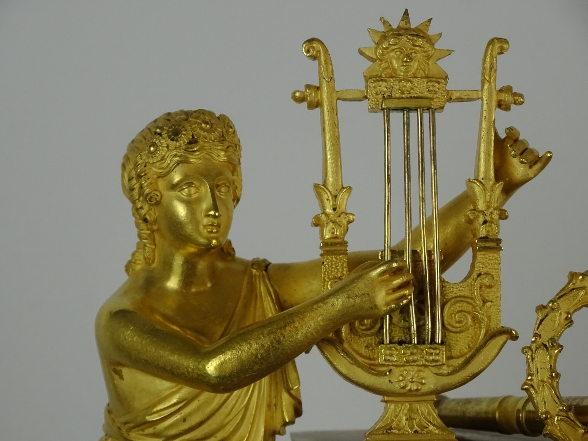 Pendule en bronze doré - Epoque Empire - Mythe d'Orphée et Eurydice-photo-3