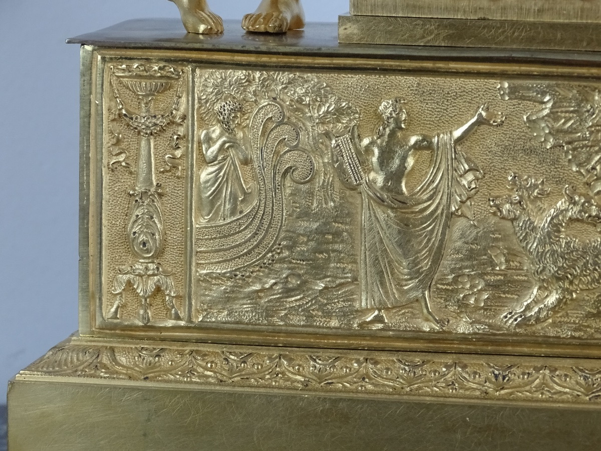 Pendule en bronze doré - Epoque Empire - Mythe d'Orphée et Eurydice-photo-2