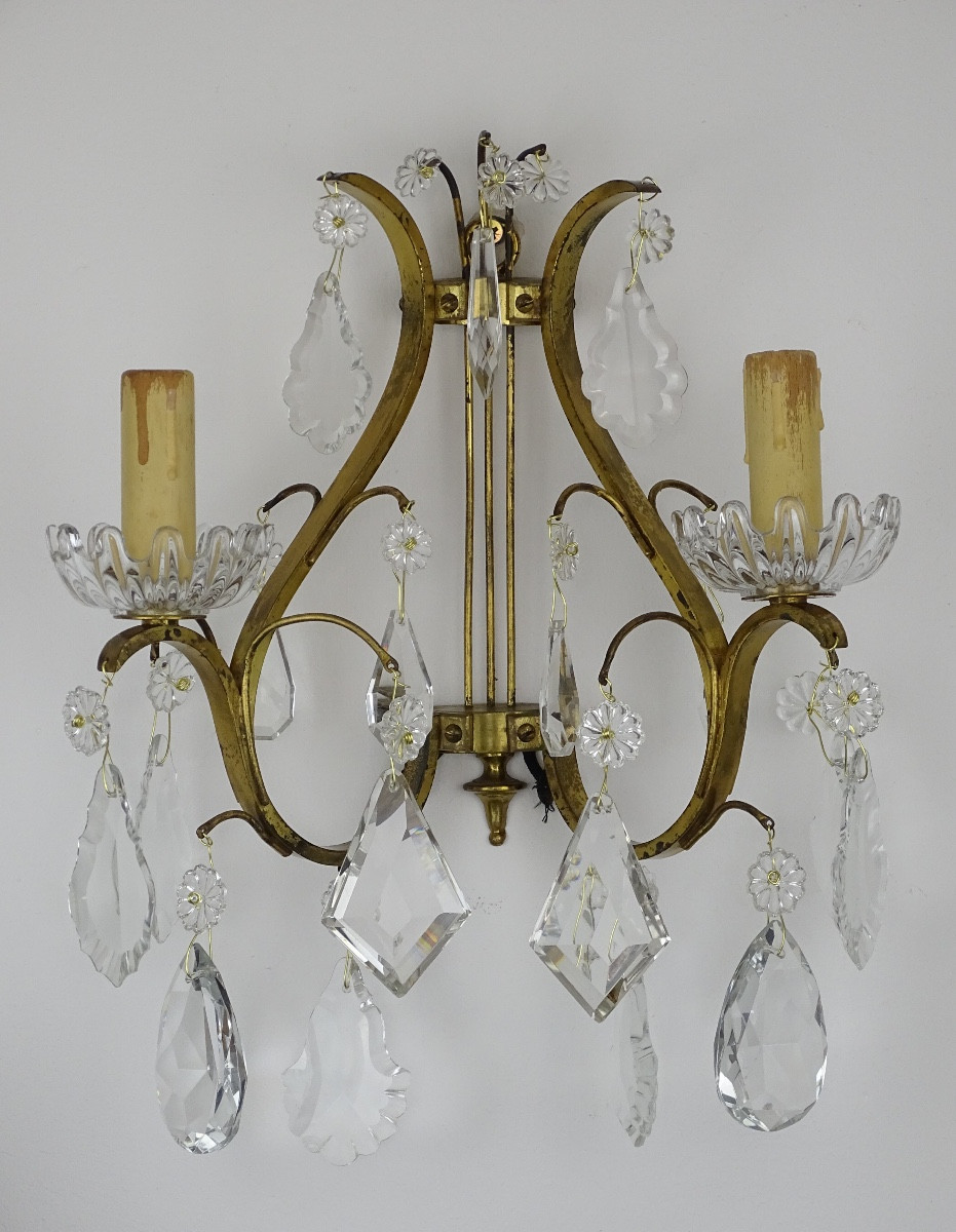 Baccarat Signed - Pair Of Gilt Bronze And Crystal Wall Lights - Second Half Of The 19th Century-photo-3