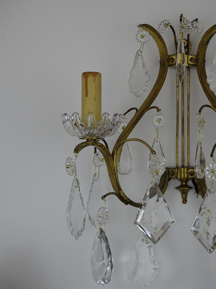 Baccarat Signed - Pair Of Gilt Bronze And Crystal Wall Lights - Second Half Of The 19th Century-photo-1