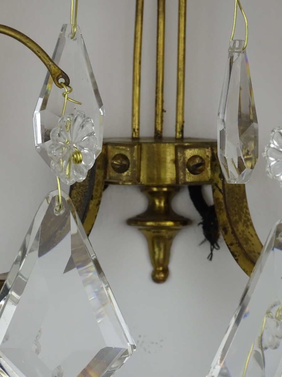 Baccarat Signed - Pair Of Gilt Bronze And Crystal Wall Lights - Second Half Of The 19th Century-photo-2