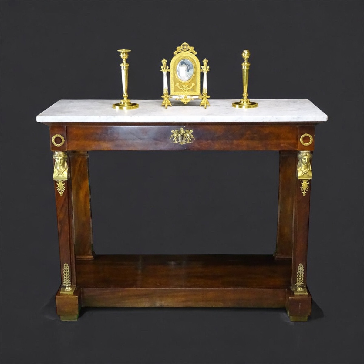 Console en Acajou et bronze doré de style Empire - Retour d'Egypte - XIXème siècle-photo-2