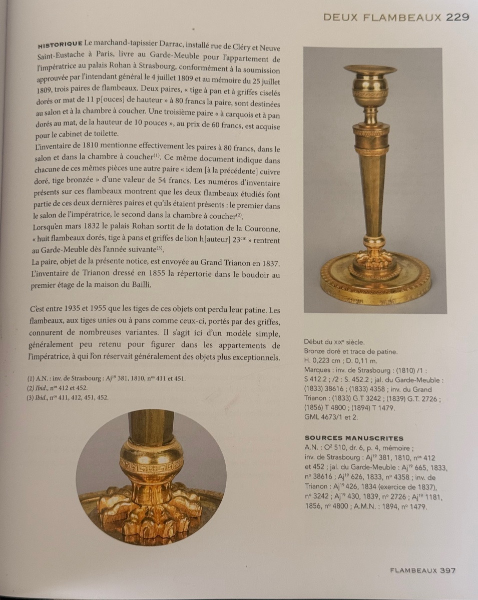 Percier et Fonataine - Paire de Bougeoirs - Flambeaux en Bronze Doré d'époque Empire, Vers 1800-photo-5
