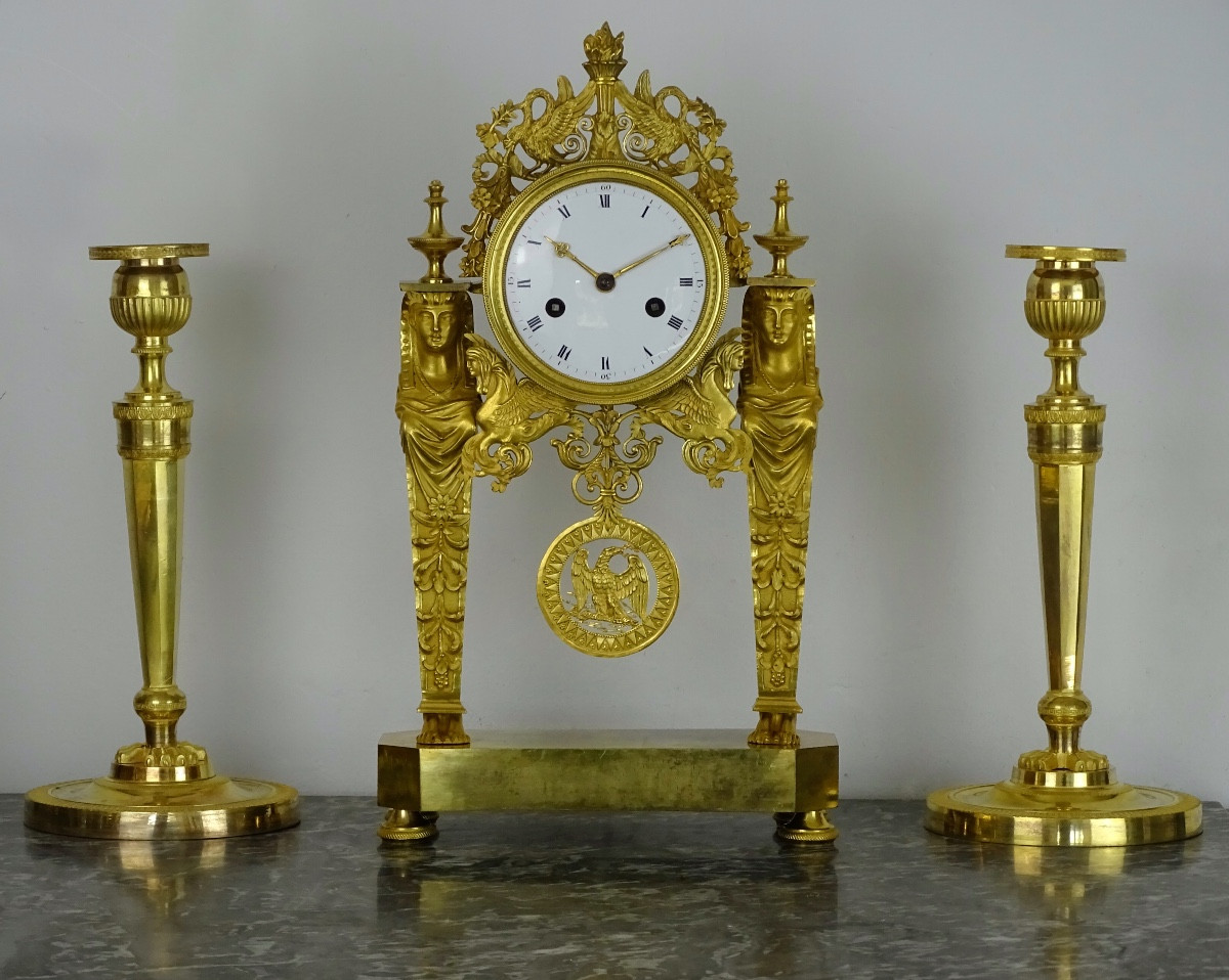 Pendule Portique aux Caryatides Retour d'Egypte - Époque Empire - Consulat