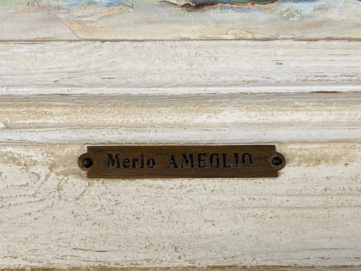 Merio Ameglio – “Vue d’un marché” – Huile sur carton, scène animée provençale-photo-6