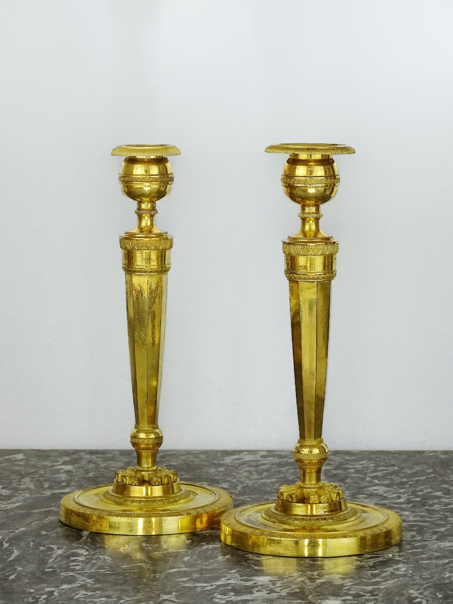 Rare Pair Of Gilt Bronze Candlesticks/flaps For Empress Josephine At The Rohan Palace