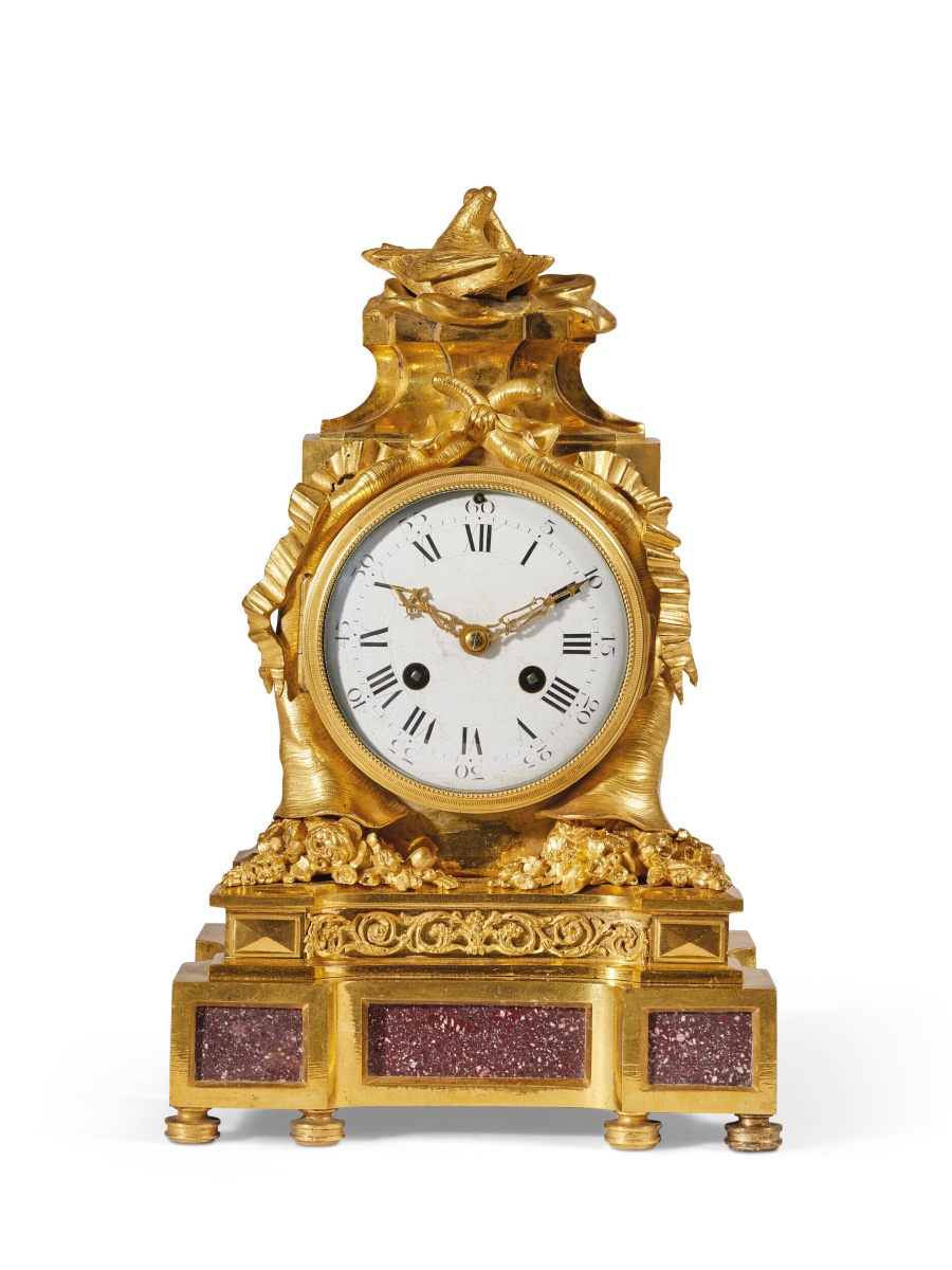 Extremely Rare Louis XVI Period Clock In Gilt Bronze And Porphyry - Circa 1780-photo-2