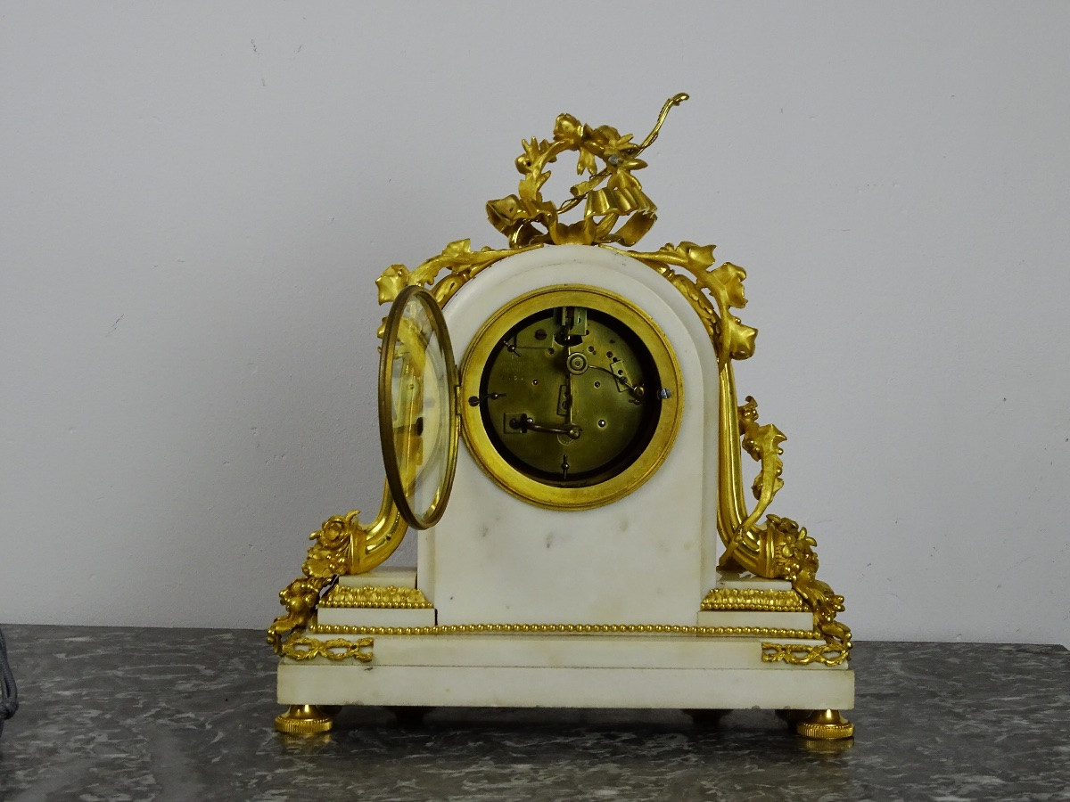 Guillaume Denière In Paris - Louis XVI Style Gilt Bronze And White Marble Clock-photo-4