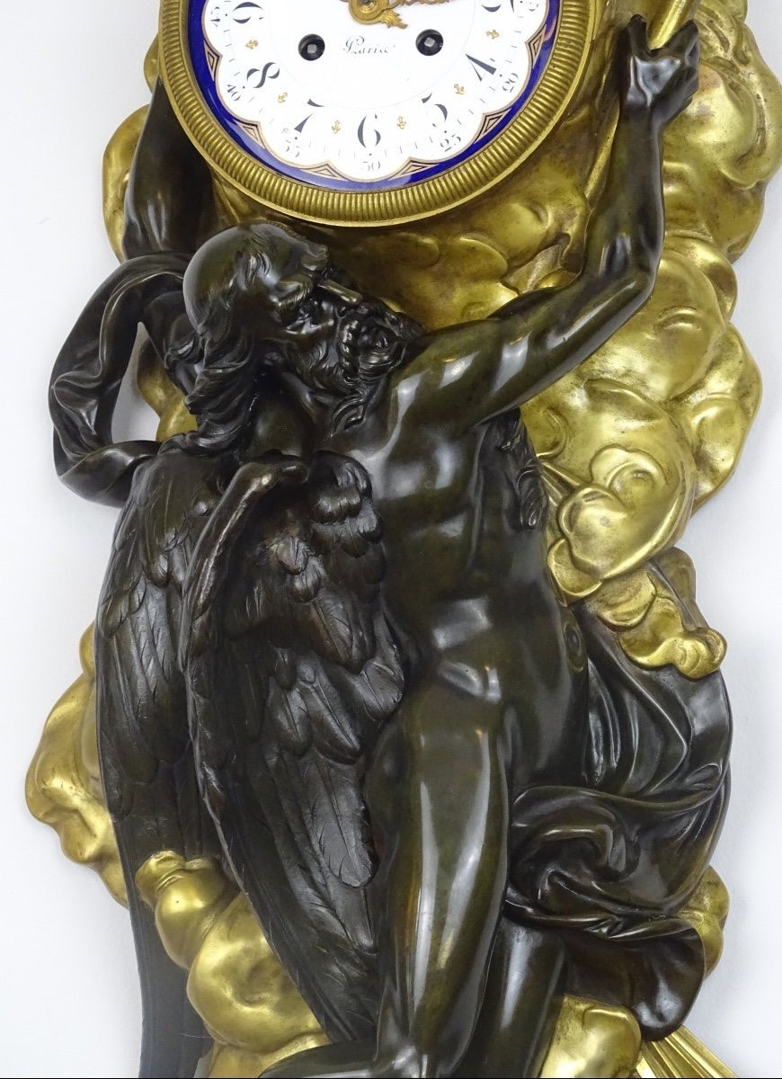 Important Bronze Wall Sign With Double Patina - Chronos And A Cherub-photo-2