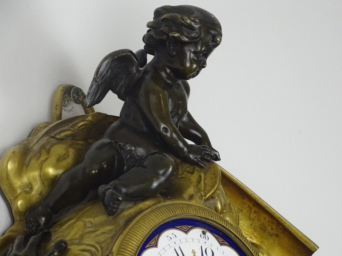 Important Bronze Wall Sign With Double Patina - Chronos And A Cherub-photo-3