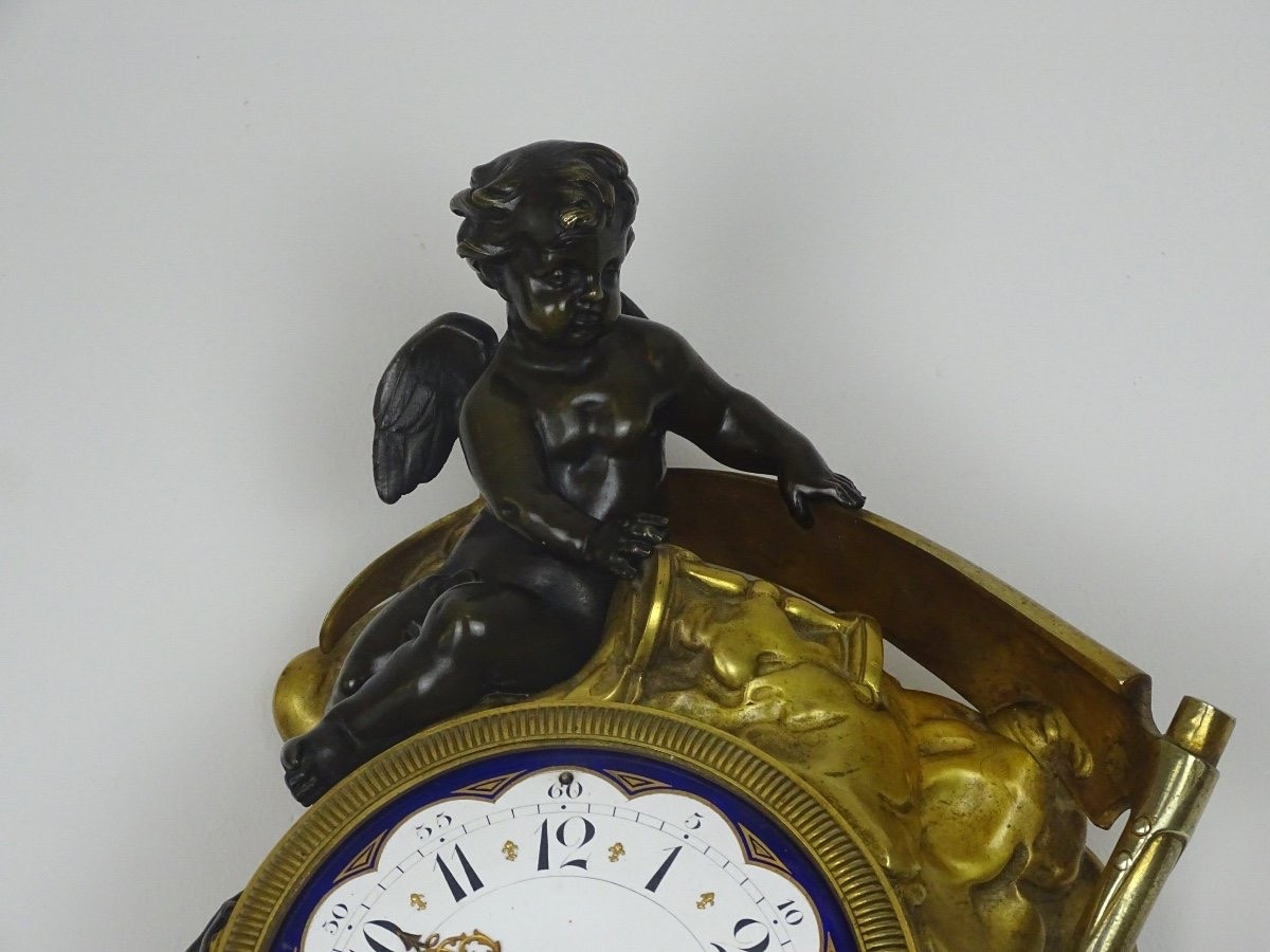 Important Bronze Wall Sign With Double Patina - Chronos And A Cherub-photo-4