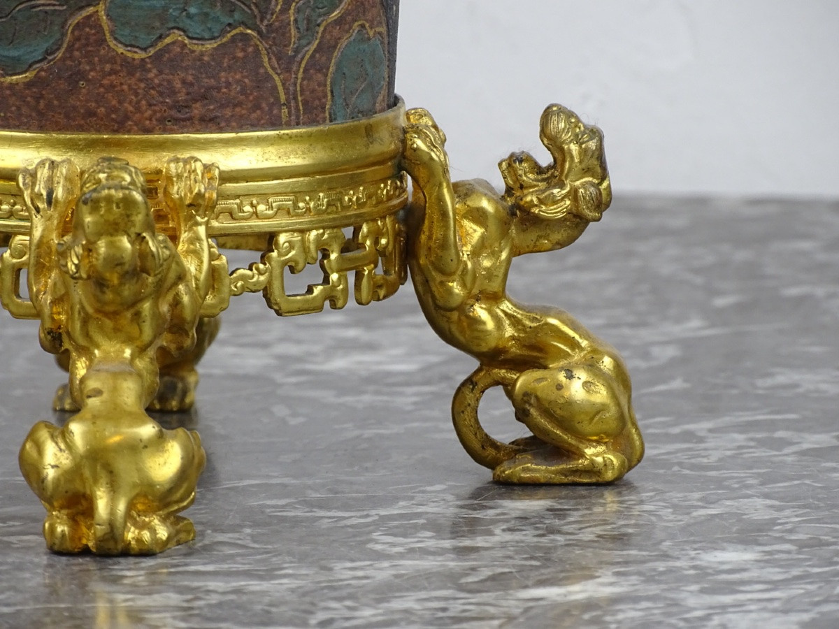 Édouard Lièvre et Ferdinand Barbedienne - Paire de Lampes Japonisantes en Terre Cuite et Bronze-photo-3