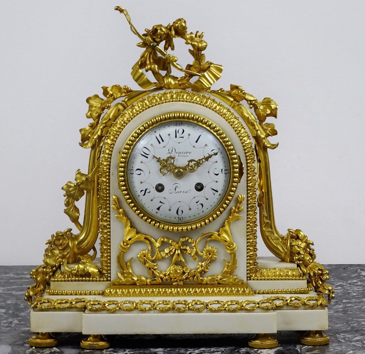 Guillaume Denière In Paris - Louis XVI Style Gilt Bronze And White Marble Clock-photo-2