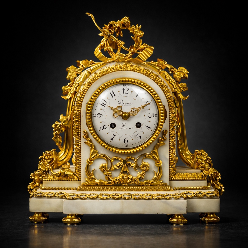 Guillaume Denière In Paris - Louis XVI Style Gilt Bronze And White Marble Clock