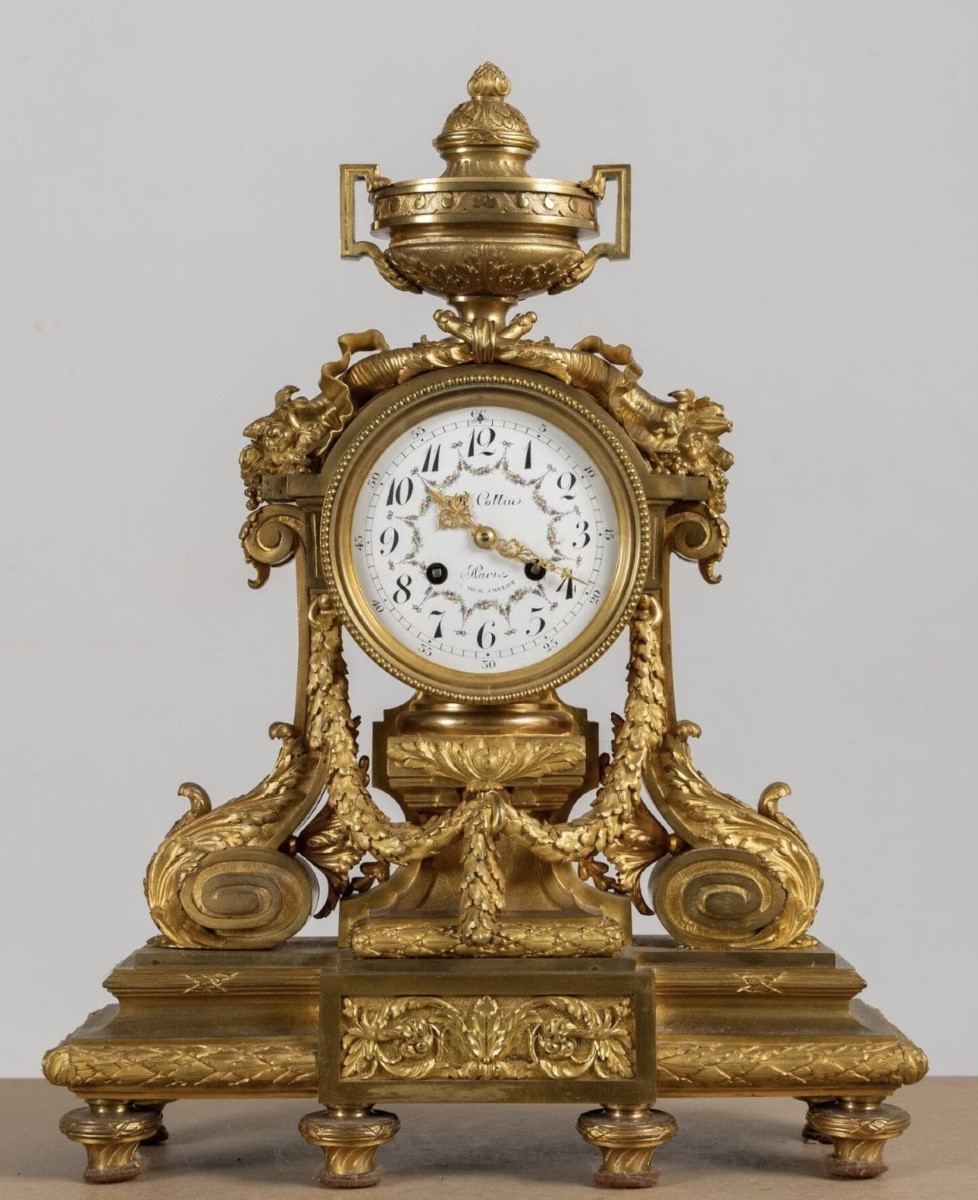 Cottin à Paris - Importante Pendule en Bronze Doré de Style Louis XVI d'époque Napoléon III-photo-2