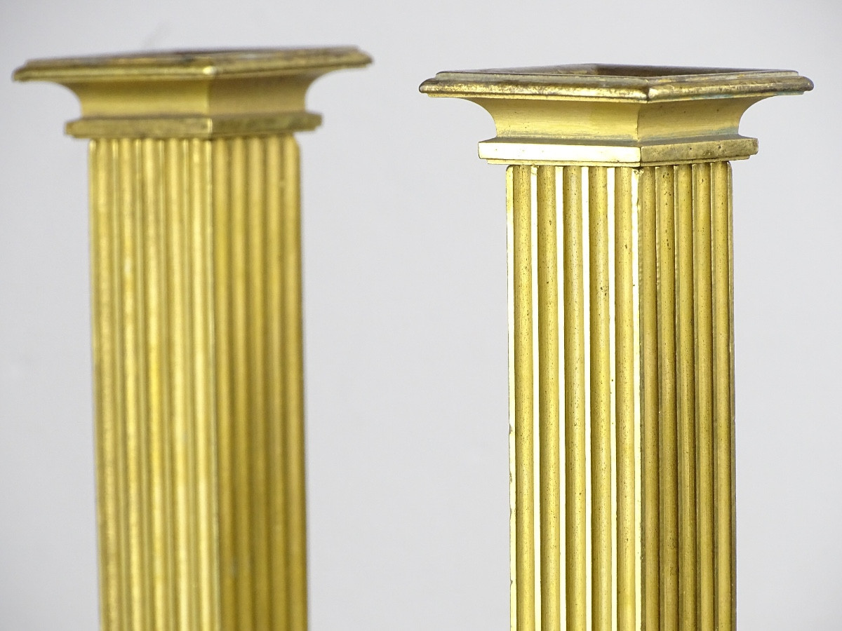 Paire de flambeaux - bougeoirs en bronze doré d'époque Louis XVI - Directoire-photo-2