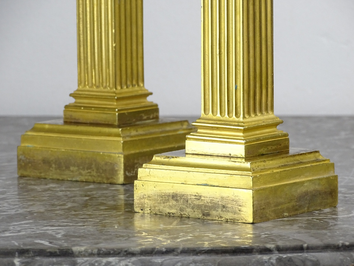 Paire de flambeaux - bougeoirs en bronze doré d'époque Louis XVI - Directoire-photo-3