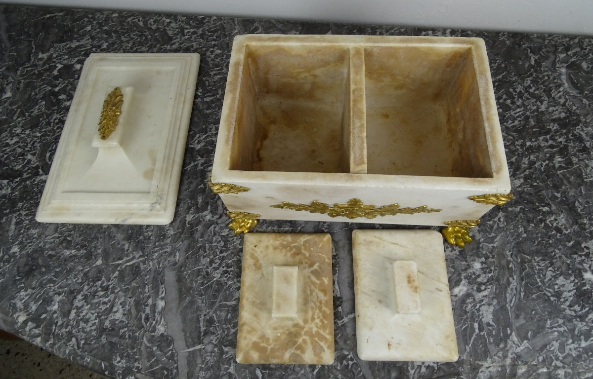  Coffre à Viscères ou à Denrées en marbre et bronze doré - époque Napoléon III-photo-4