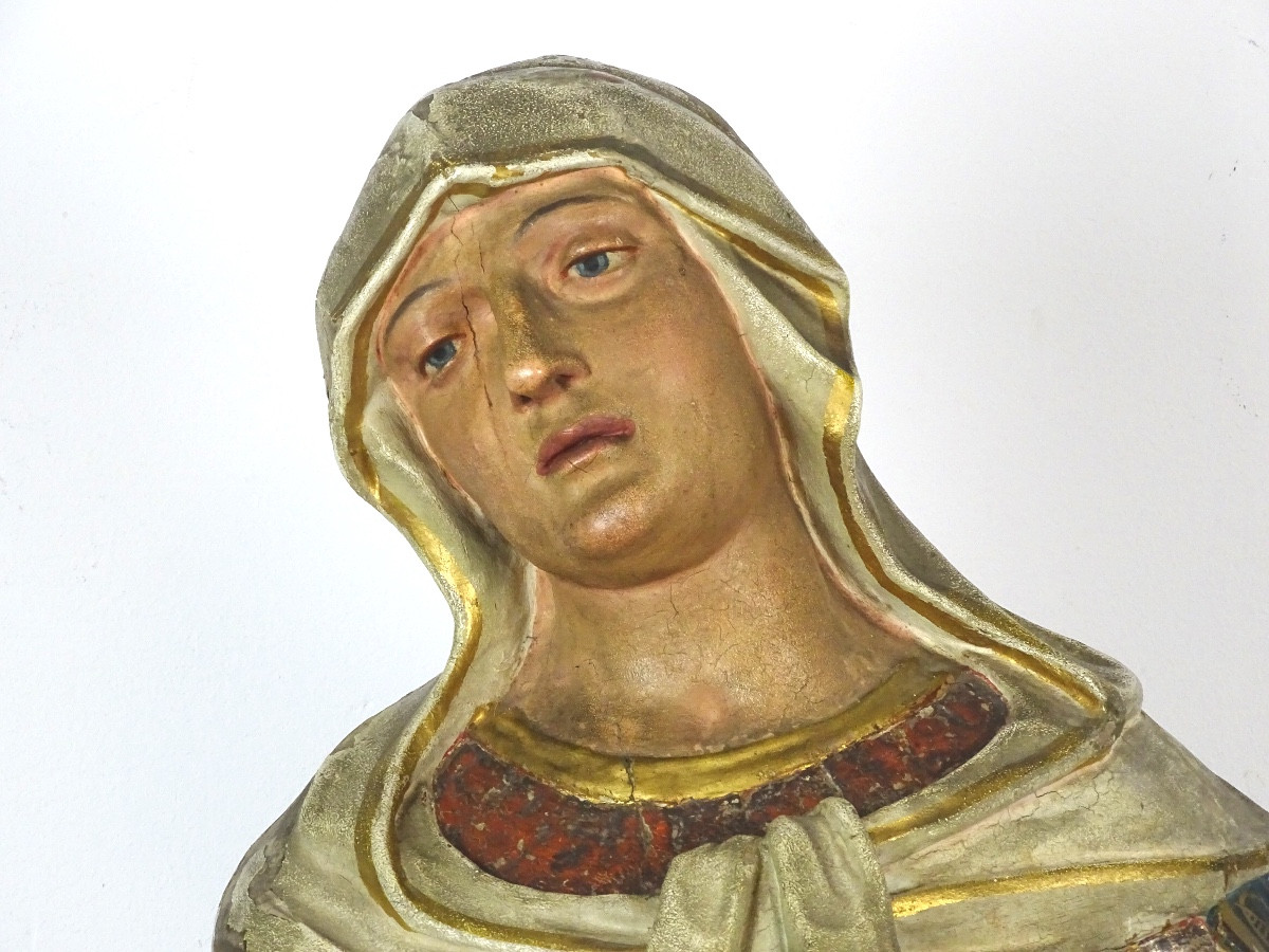 Important Polychrome Wooden Virgin Of Calvary - 19th Century-photo-2
