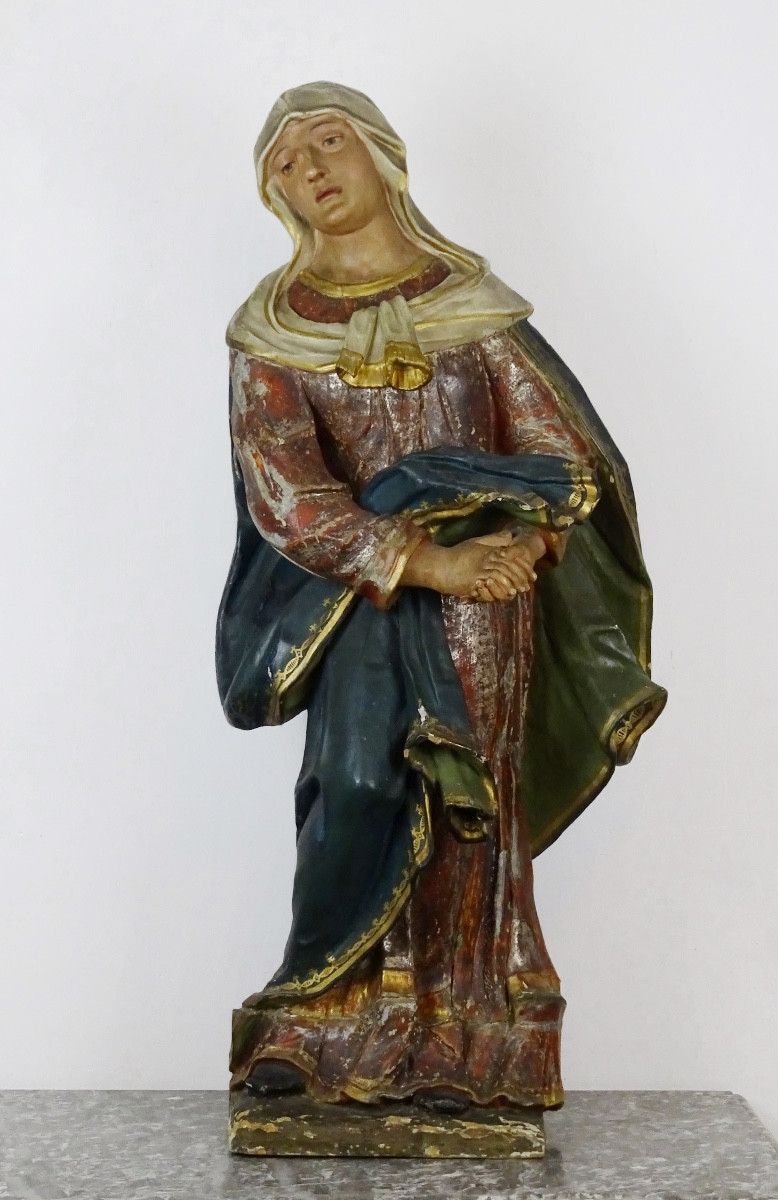 Important Polychrome Wooden Virgin Of Calvary - 19th Century