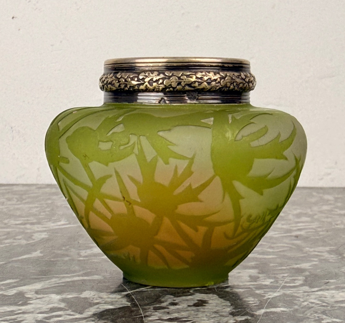 émile Gallé – Nancy – Small Multi-layered Glass Vase Decorated With Acid-etched Thistles