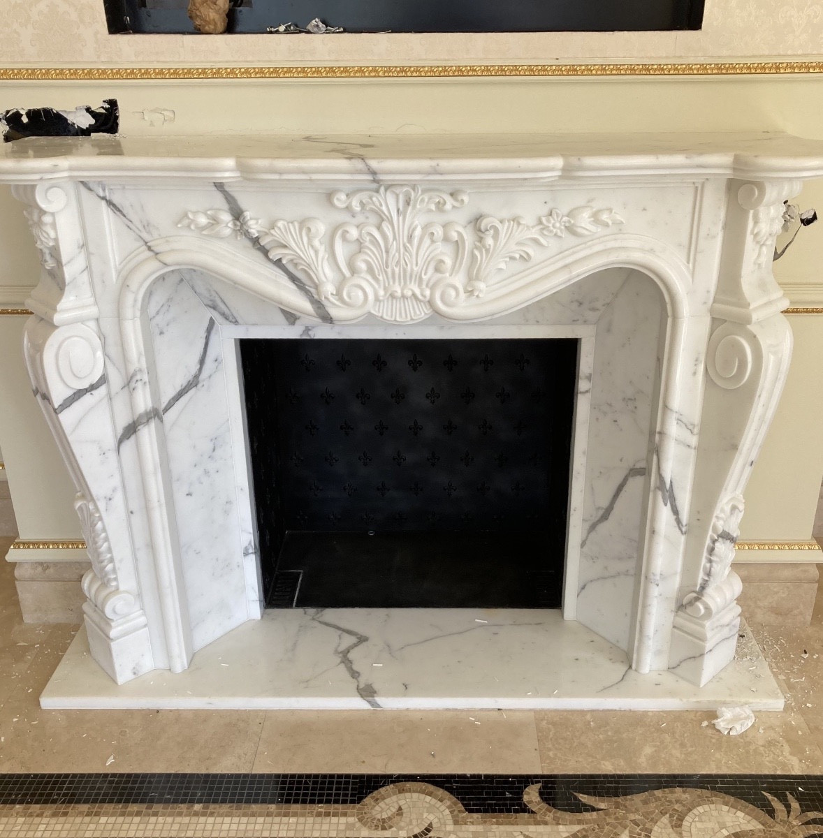 Louis XV Style Fireplace In Carrara Marble
