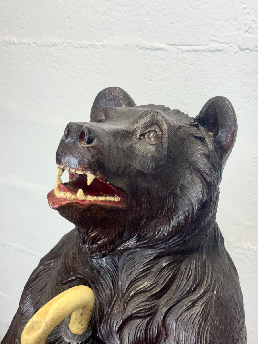 Important Carved Wooden Umbrella Stand From The Black Forest Depicting A Bear - Late 19th Century-photo-4