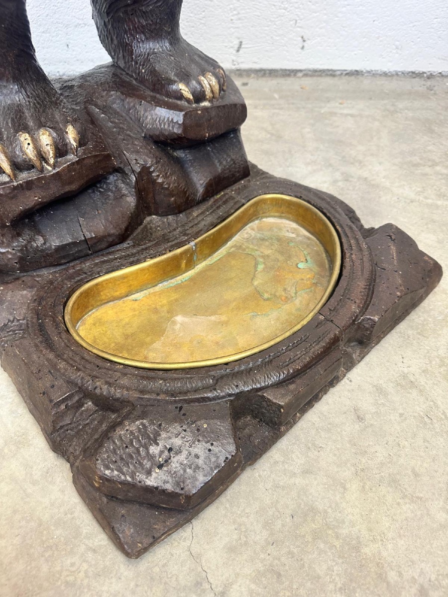 Important Carved Wooden Umbrella Stand From The Black Forest Depicting A Bear - Late 19th Century-photo-4