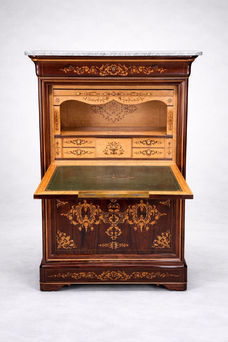 Secrétaire à Doucines en Placage de Palissandre - époque Charles X, Circa 1830-photo-3