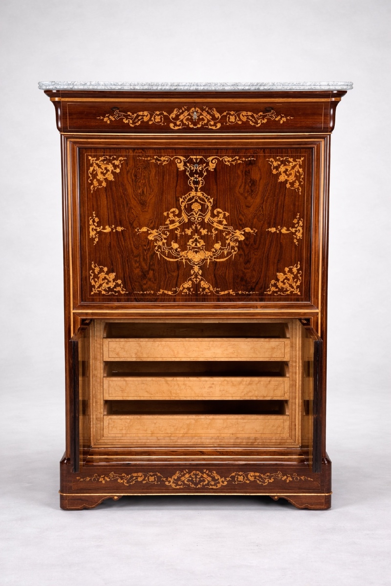 Secrétaire à Doucines en Placage de Palissandre - époque Charles X, Circa 1830-photo-4