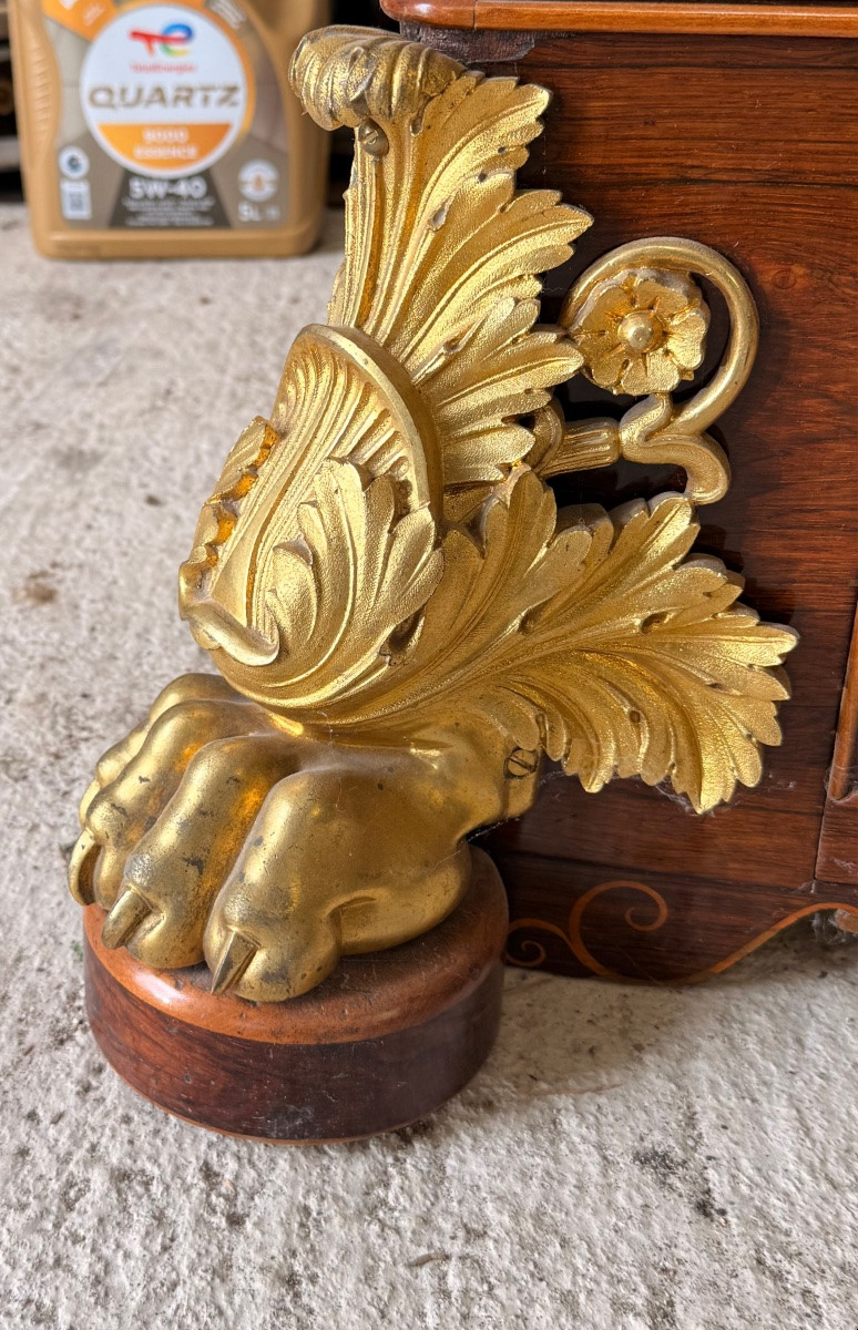 Vitrine d’époque Charles X en placage de palissandre, importants pieds griffes en bronze doré-photo-1