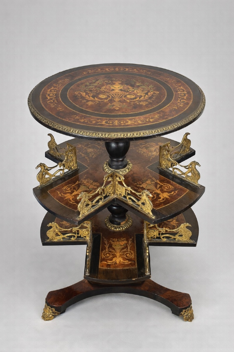 Napoleon III Style Rotating Bookcase And Marquetry Display Table