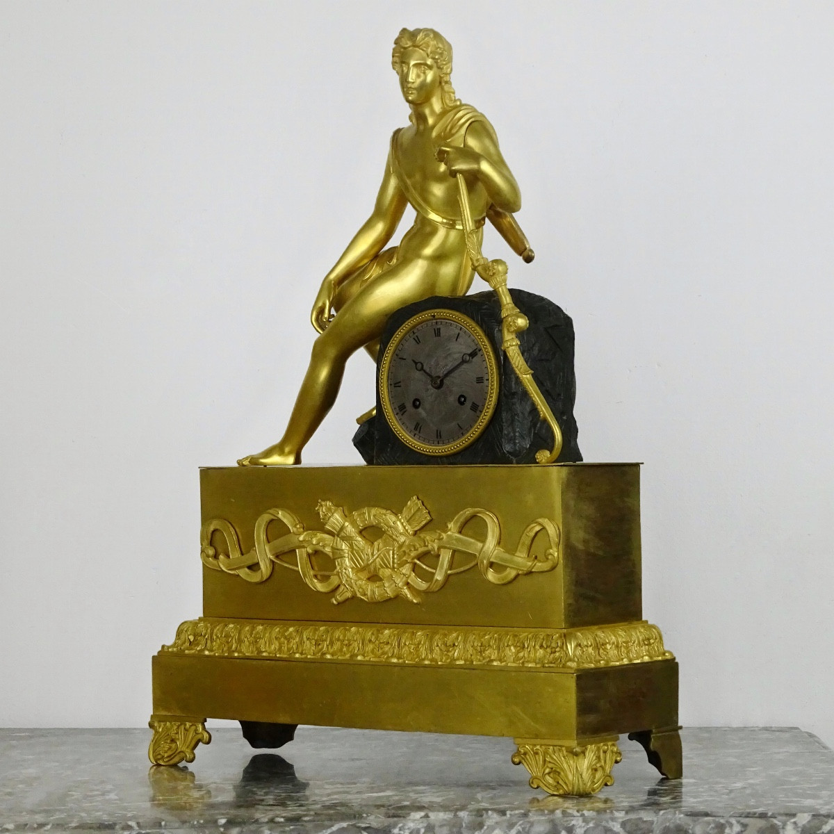 Large Restoration Period Clock In Gilded And Patinated Bronze - Apollo-photo-2